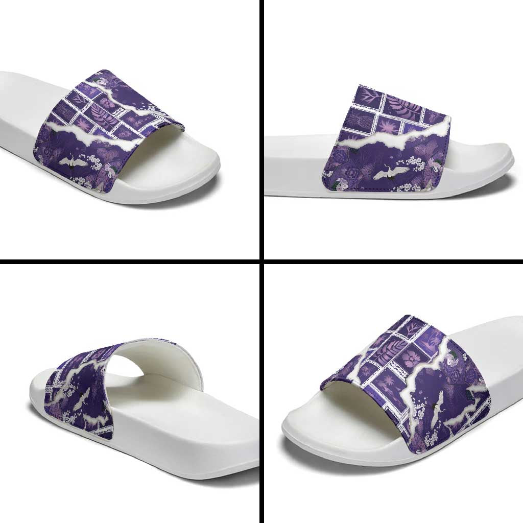 Hawaii Japanese Culture Purple Slide Sandals Spring Cranes Aloha Pattern LT01 - Polynesian Pride