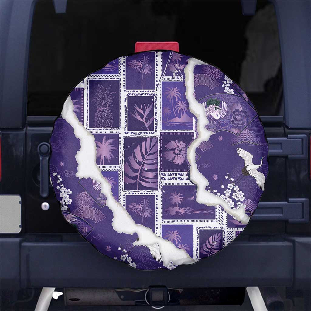 Hawaii Japanese Culture Purple Spare Tire Cover Spring Cranes Aloha Pattern LT01 No hole Purple - Polynesian Pride