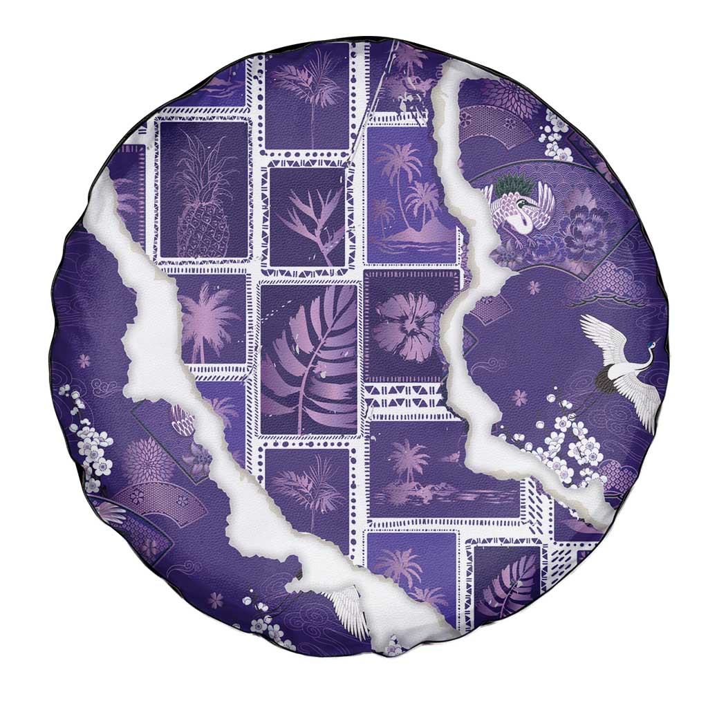 Hawaii Japanese Culture Purple Spare Tire Cover Spring Cranes Aloha Pattern LT01 - Polynesian Pride