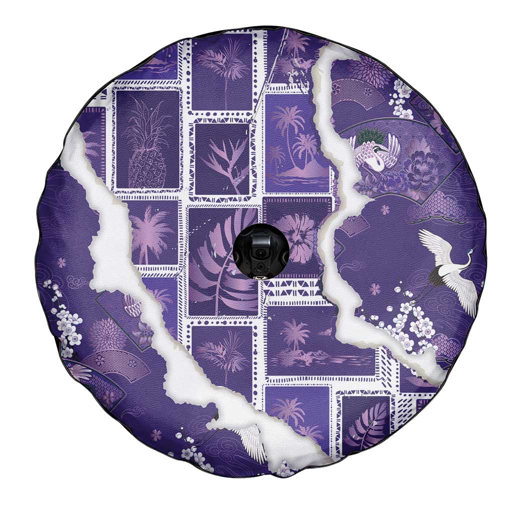 Hawaii Japanese Culture Purple Spare Tire Cover Spring Cranes Aloha Pattern LT01 - Polynesian Pride