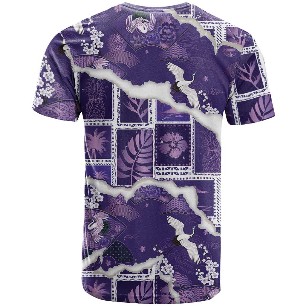 Hawaii Japanese Culture Purple T Shirt Spring Cranes Aloha Pattern LT01 - Polynesian Pride