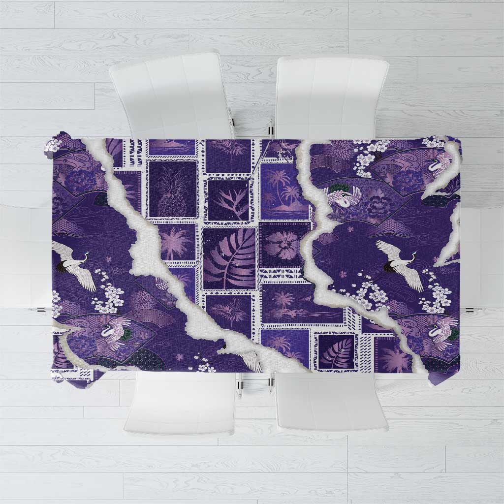 Hawaii Japanese Culture Purple Tablecloth Spring Cranes Aloha Pattern LT01 Purple - Polynesian Pride
