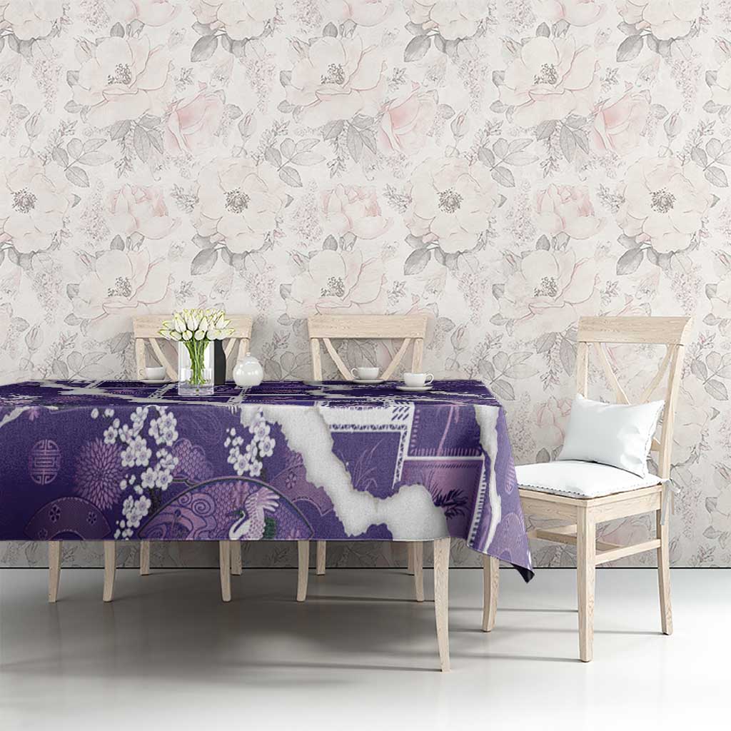 Hawaii Japanese Culture Purple Tablecloth Spring Cranes Aloha Pattern LT01 - Polynesian Pride