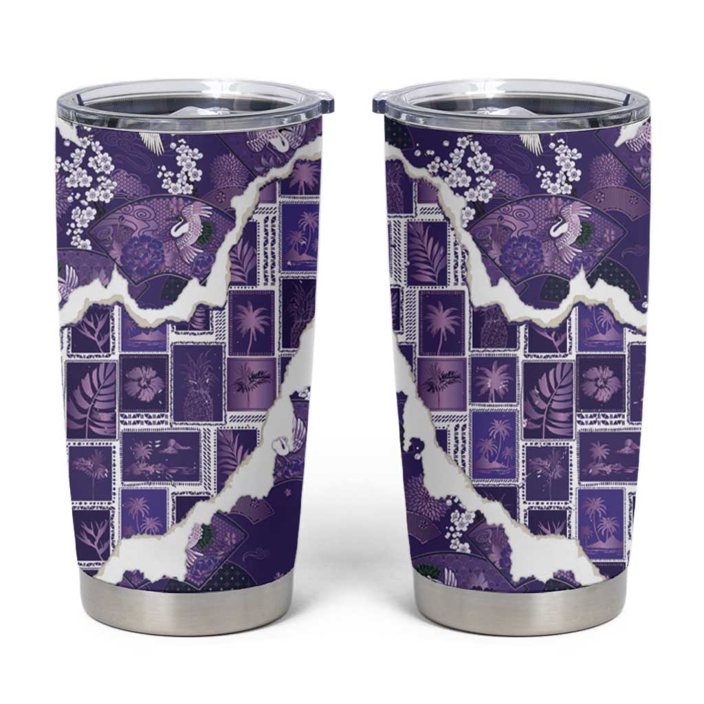 Hawaii Japanese Culture Purple Tumbler Cup Spring Cranes Aloha Pattern LT01 Purple - Polynesian Pride