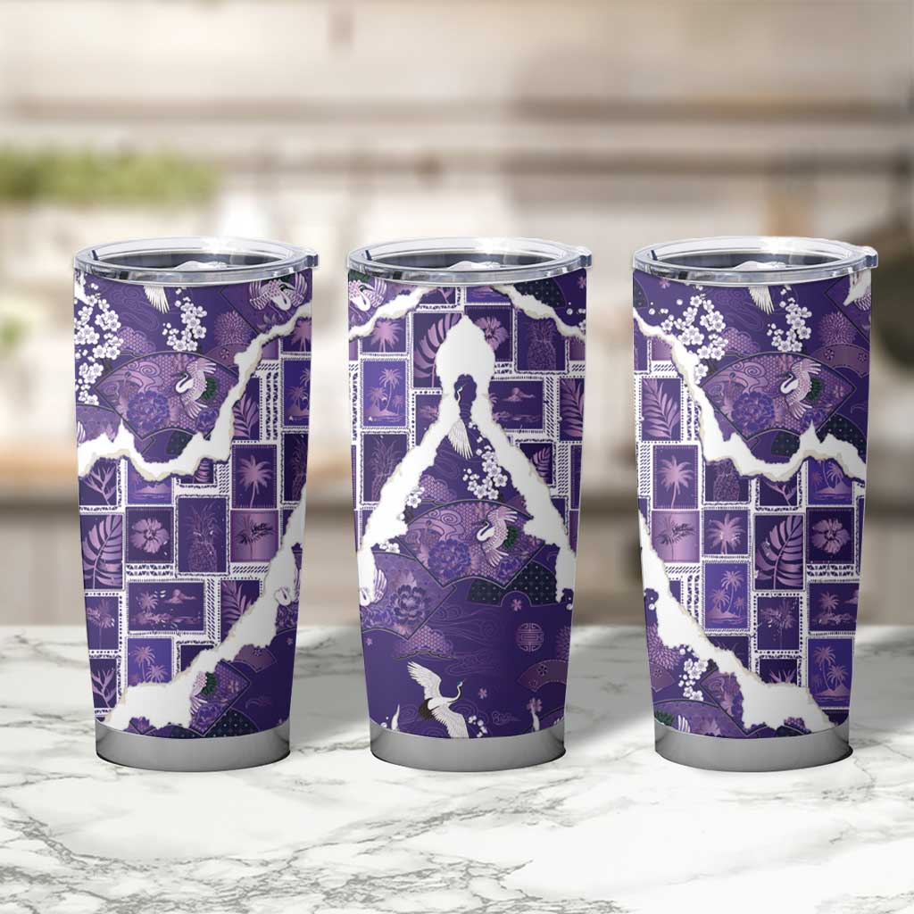 Hawaii Japanese Culture Purple Tumbler Cup Spring Cranes Aloha Pattern LT01 - Polynesian Pride