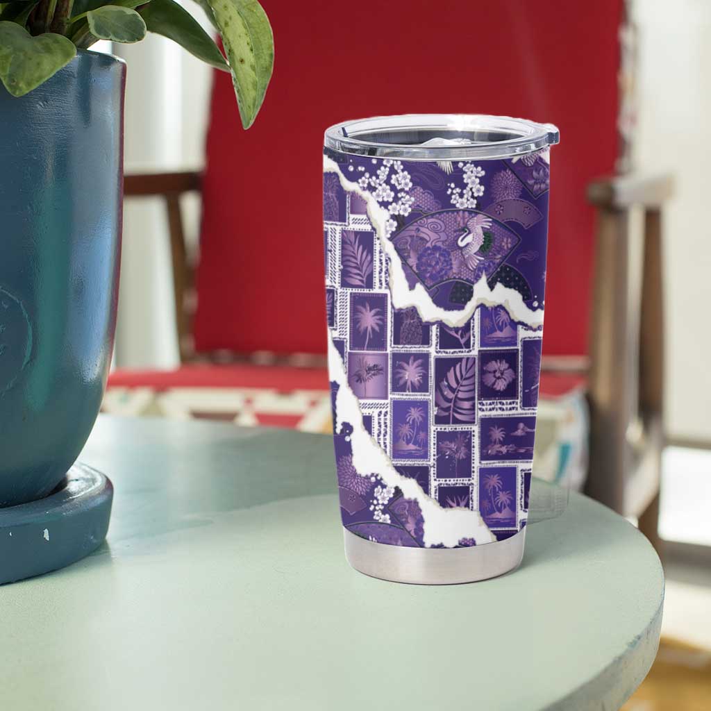 Hawaii Japanese Culture Purple Tumbler Cup Spring Cranes Aloha Pattern LT01 - Polynesian Pride