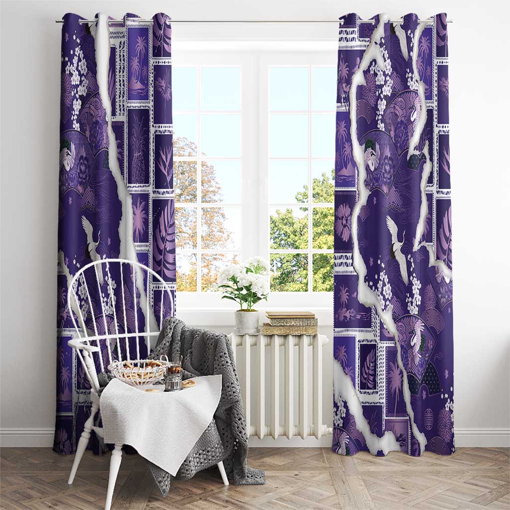 Hawaii Japanese Culture Purple Window Curtain Spring Cranes Aloha Pattern LT01 - Polynesian Pride