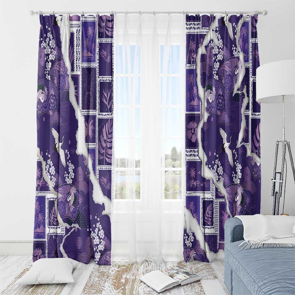 Hawaii Japanese Culture Purple Window Curtain Spring Cranes Aloha Pattern LT01 - Polynesian Pride