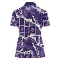 Hawaii Japanese Culture Purple Women Polo Shirt Spring Cranes Aloha Pattern LT01 - Polynesian Pride