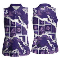 Hawaii Japanese Culture Purple Women Sleeveless Polo Shirt Spring Cranes Aloha Pattern LT01 - Polynesian Pride