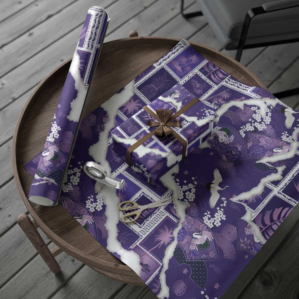 Hawaii Japanese Culture Purple Wrapping Paper Spring Cranes Aloha Pattern LT01 - Polynesian Pride