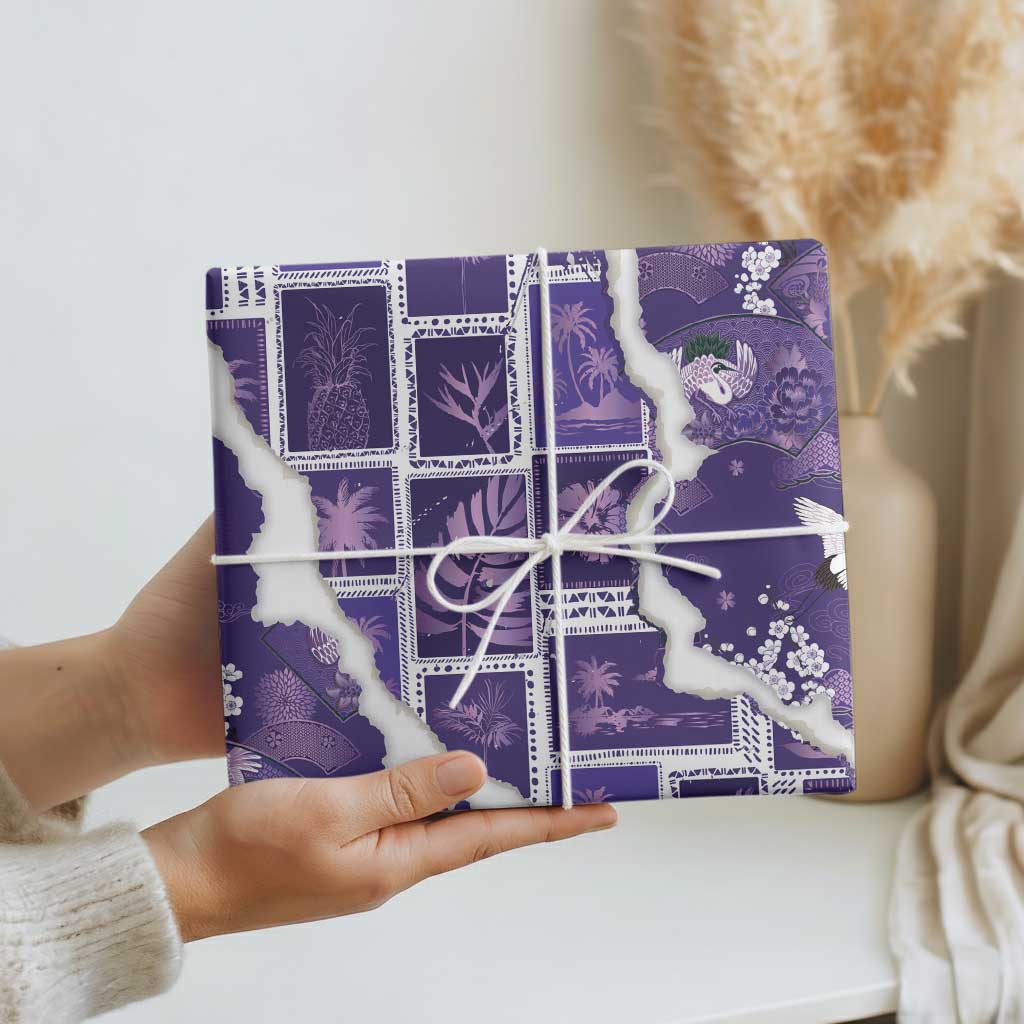 Hawaii Japanese Culture Purple Wrapping Paper Spring Cranes Aloha Pattern LT01 - Polynesian Pride