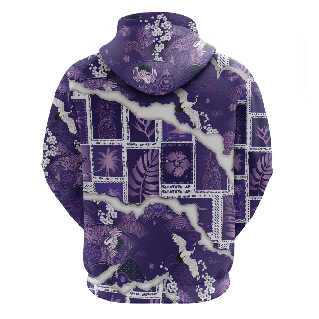 Hawaii Japanese Culture Purple Zip Hoodie Spring Cranes Aloha Pattern LT01 - Polynesian Pride