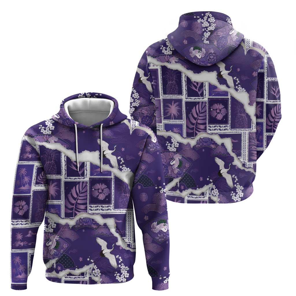 Hawaii Japanese Culture Purple Zip Hoodie Spring Cranes Aloha Pattern LT01 - Polynesian Pride