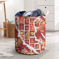 Hawaii Japanese Culture Red Laundry Basket Spring Cranes Aloha Pattern LT01 Red - Polynesian Pride