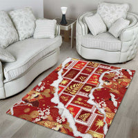 Hawaii Japanese Culture Red Area Rug Spring Cranes Aloha Pattern