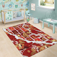 Hawaii Japanese Culture Red Area Rug Spring Cranes Aloha Pattern