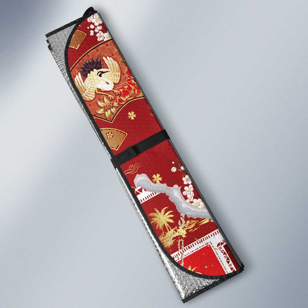 Hawaii Japanese Culture Red Auto Sun Shade Spring Cranes Aloha Pattern LT01 - Polynesian Pride
