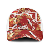 Hawaii Japanese Culture Red Baseball Net Cap Spring Cranes Aloha Pattern