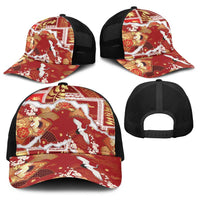 Hawaii Japanese Culture Red Baseball Net Cap Spring Cranes Aloha Pattern