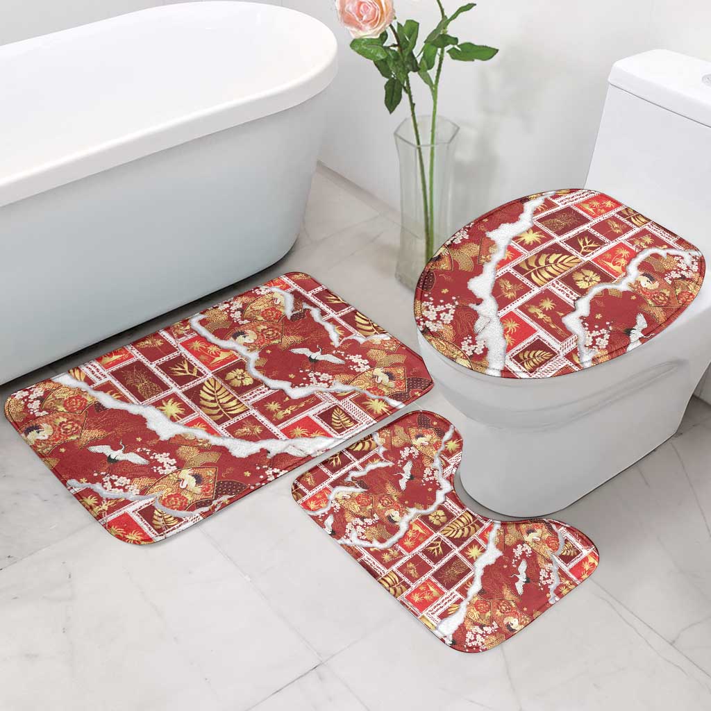 Hawaii Japanese Culture Red Bathroom Set Spring Cranes Aloha Pattern LT01 - Polynesian Pride