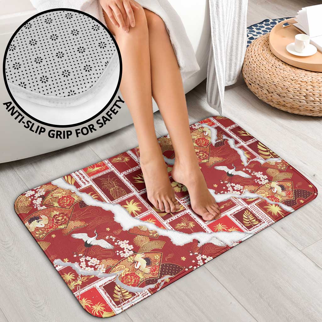 Hawaii Japanese Culture Red Bathroom Set Spring Cranes Aloha Pattern LT01 - Polynesian Pride