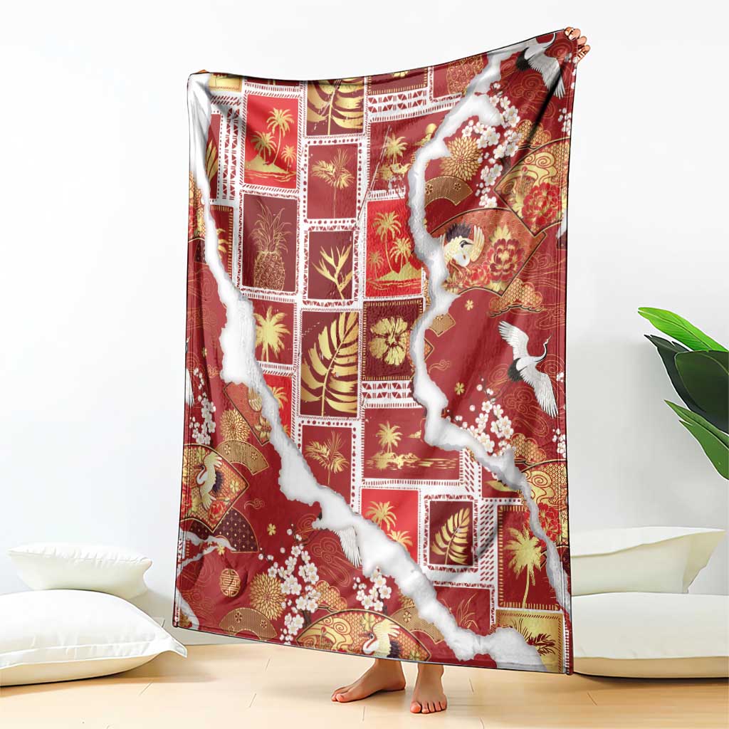 Hawaii Japanese Culture Red Blanket Spring Cranes Aloha Pattern LT01 - Polynesian Pride