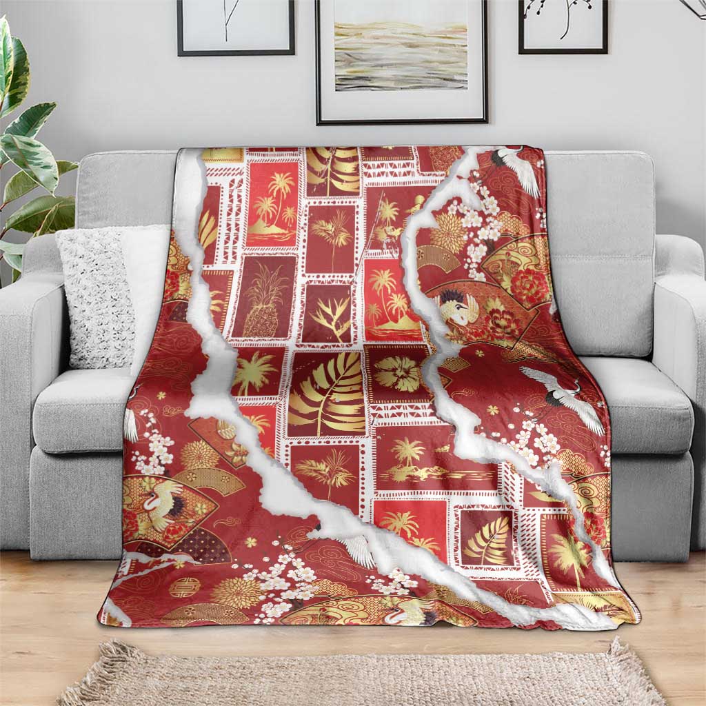 Hawaii Japanese Culture Red Blanket Spring Cranes Aloha Pattern LT01 - Polynesian Pride
