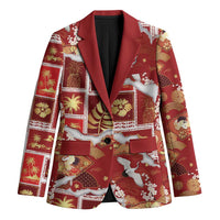 Hawaii Japanese Culture Red Blazer Spring Cranes Aloha Pattern LT01 Unisex Red - Polynesian Pride