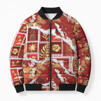 Hawaii Japanese Culture Red Bomber Puffer Jacket Spring Cranes Aloha Pattern LT01 Unisex Red - Polynesian Pride
