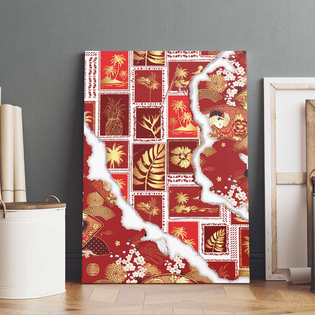 Hawaii Japanese Culture Red Canvas Wall Art Spring Cranes Aloha Pattern LT01 - Polynesian Pride