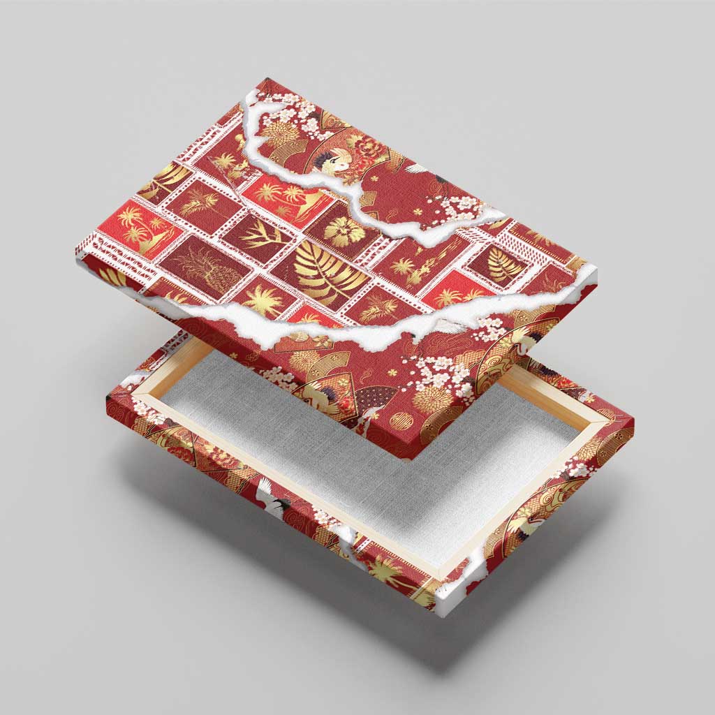 Hawaii Japanese Culture Red Canvas Wall Art Spring Cranes Aloha Pattern LT01 - Polynesian Pride