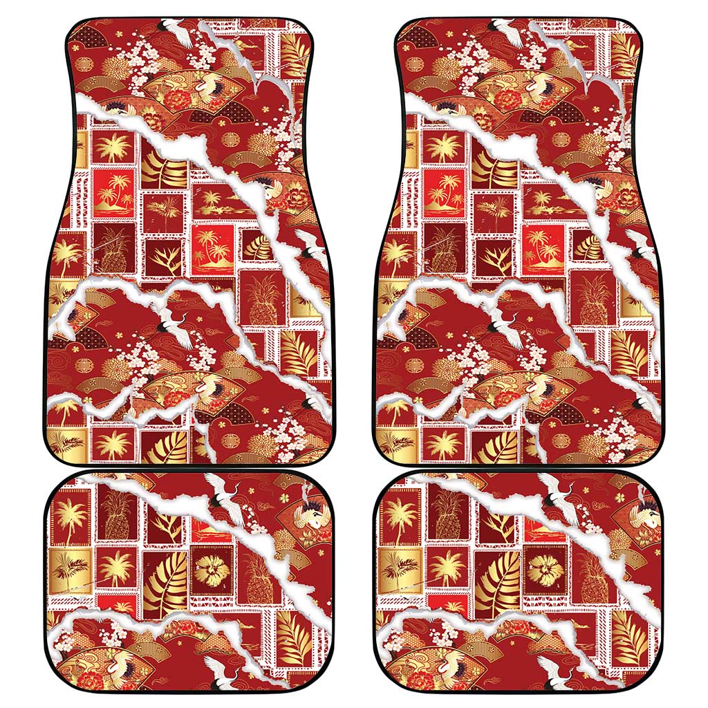 Hawaii Japanese Culture Red Car Mats Spring Cranes Aloha Pattern LT01 - Polynesian Pride