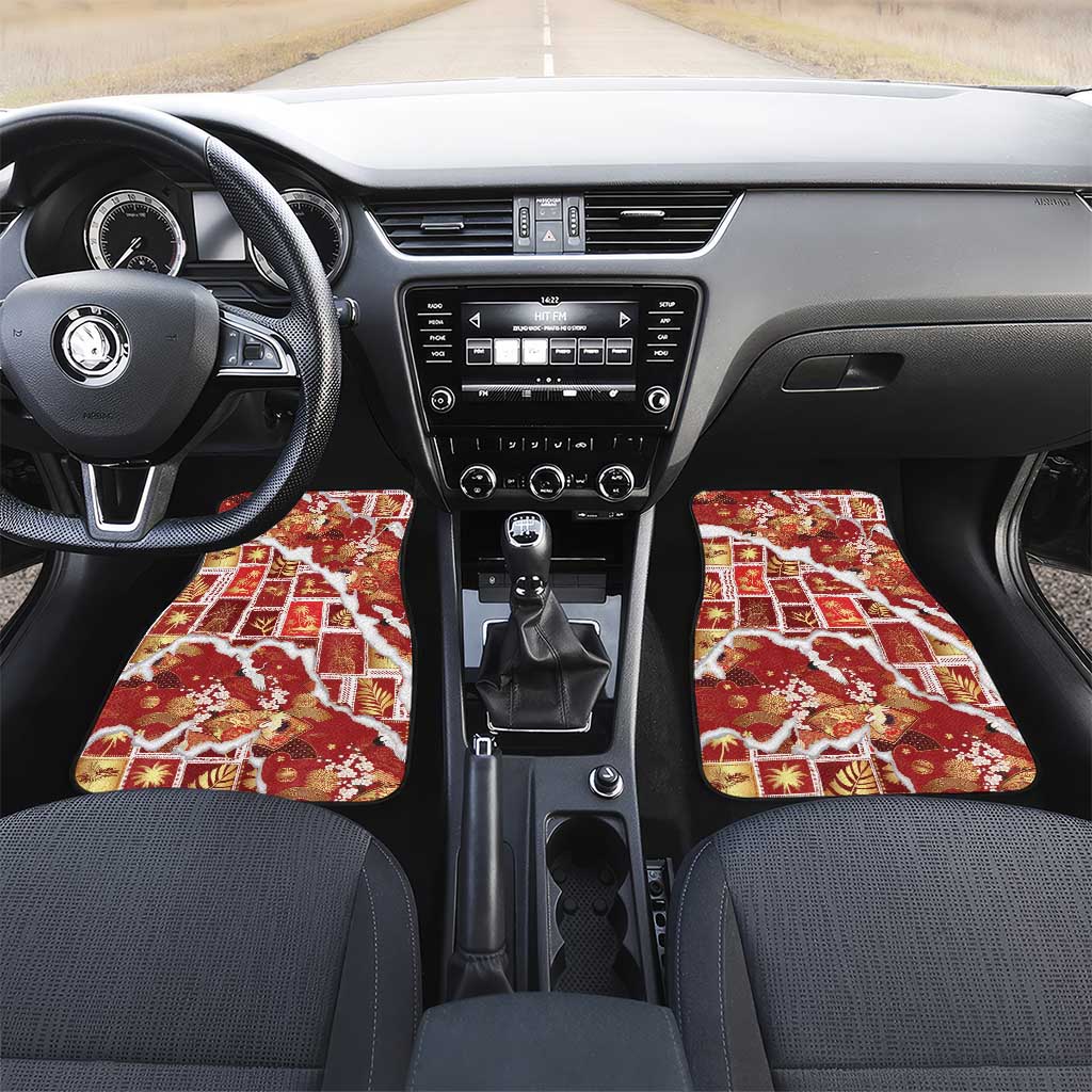 Hawaii Japanese Culture Red Car Mats Spring Cranes Aloha Pattern LT01 Set 2pcs - Front Red - Polynesian Pride