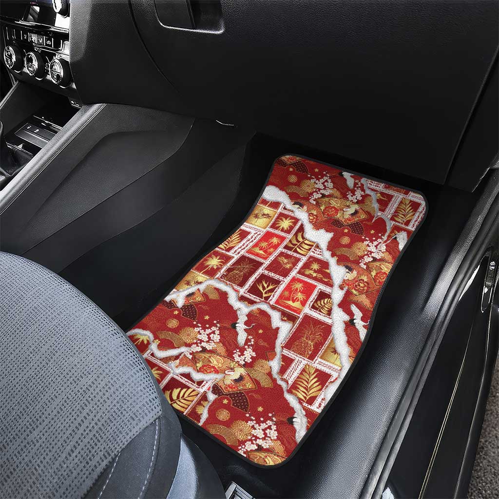 Hawaii Japanese Culture Red Car Mats Spring Cranes Aloha Pattern LT01 - Polynesian Pride