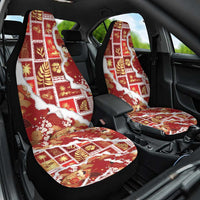 Hawaii Japanese Culture Red Car Seat Cover Spring Cranes Aloha Pattern LT01 One Size Red - Polynesian Pride