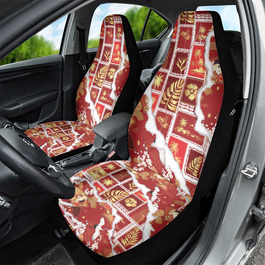 Hawaii Japanese Culture Red Car Seat Cover Spring Cranes Aloha Pattern LT01 - Polynesian Pride