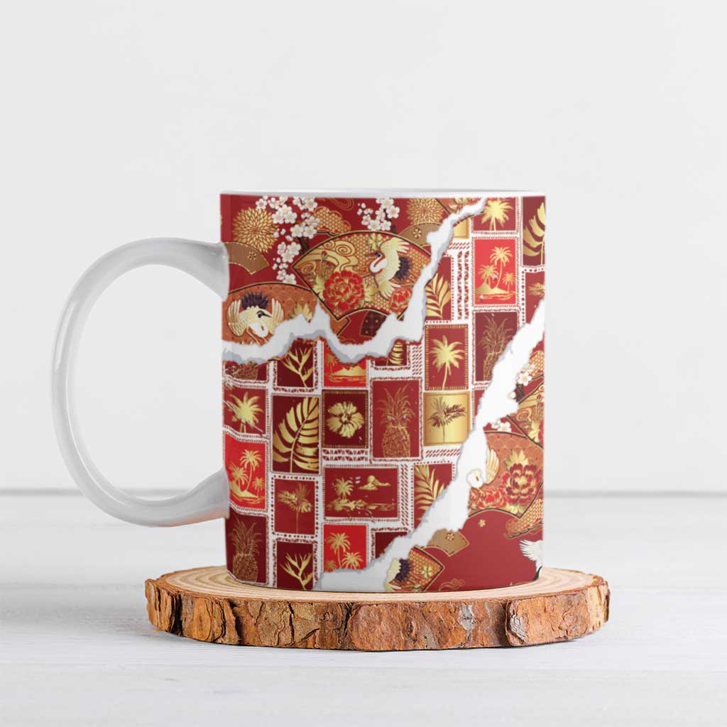 Hawaii Japanese Culture Red Ceramic Mug Spring Cranes Aloha Pattern LT01 Red - Polynesian Pride