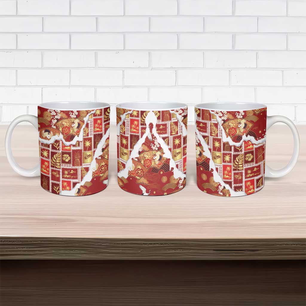 Hawaii Japanese Culture Red Ceramic Mug Spring Cranes Aloha Pattern LT01 - Polynesian Pride