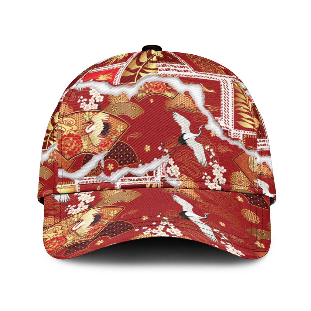 Hawaii Japanese Culture Red Classic Cap Spring Cranes Aloha Pattern LT01 Universal Fit Red - Polynesian Pride
