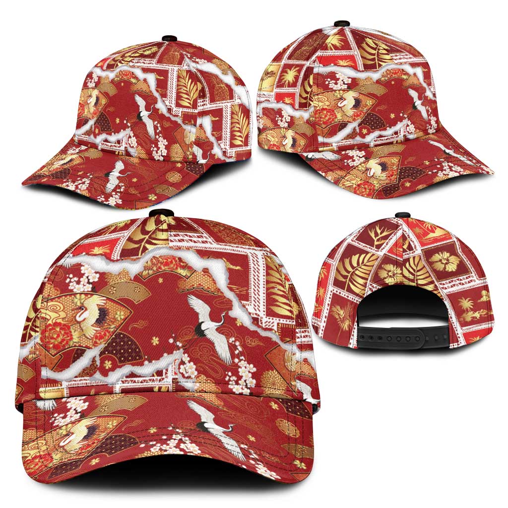 Hawaii Japanese Culture Red Classic Cap Spring Cranes Aloha Pattern LT01 - Polynesian Pride