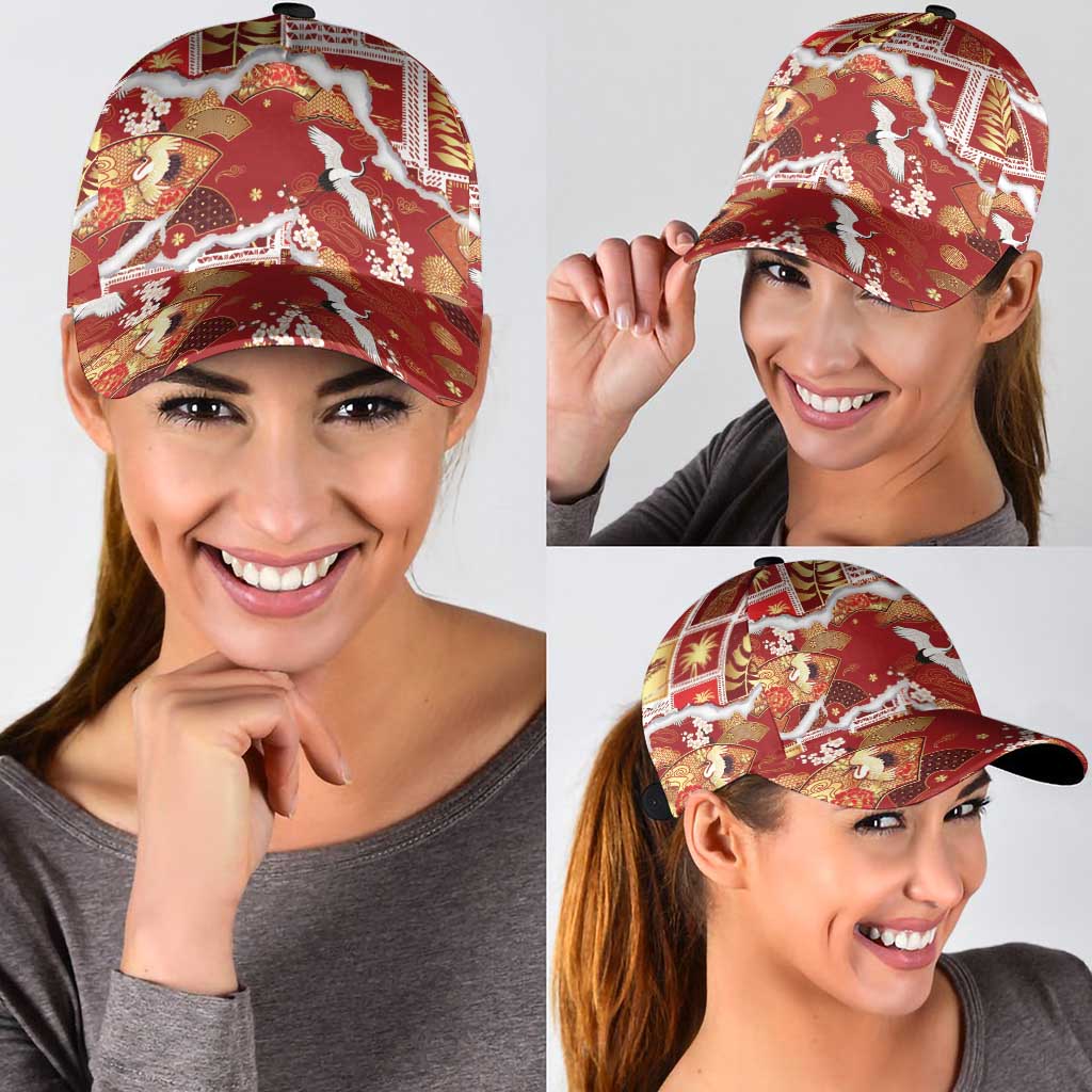 Hawaii Japanese Culture Red Classic Cap Spring Cranes Aloha Pattern LT01 - Polynesian Pride