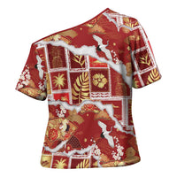 Hawaii Japanese Culture Red Cross Shoulder Shirt Spring Cranes Aloha Pattern LT01 - Polynesian Pride
