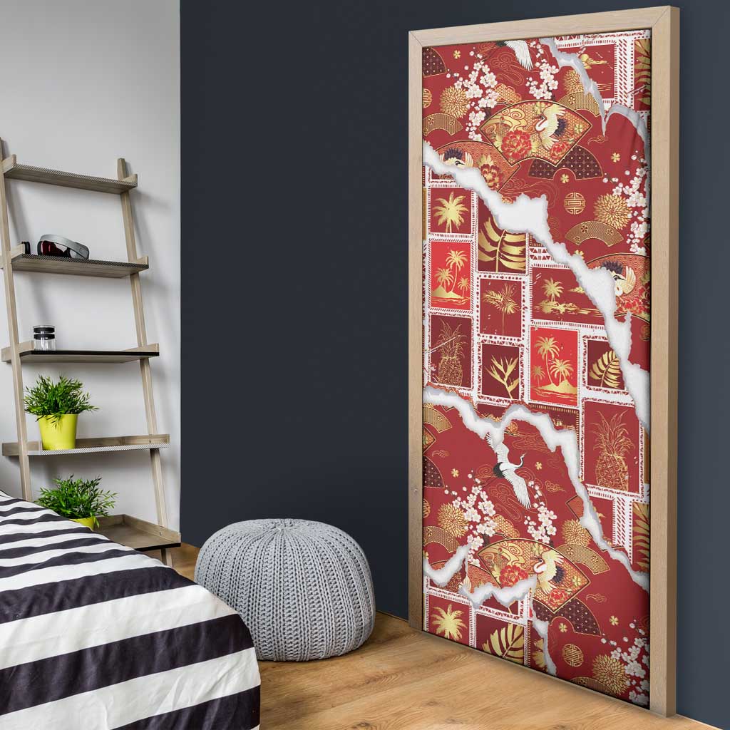 Hawaii Japanese Culture Red Door Cover Spring Cranes Aloha Pattern LT01 - Polynesian Pride