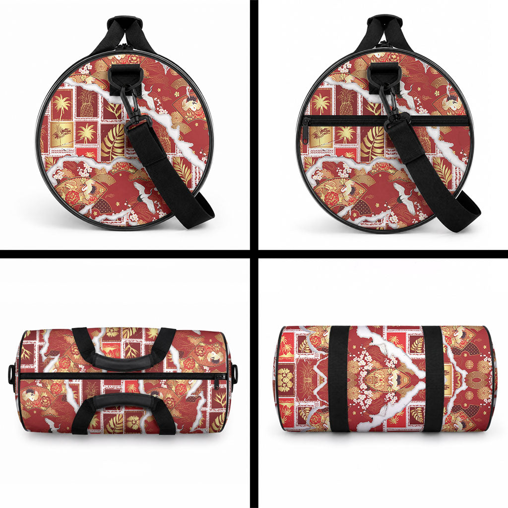 Hawaii Japanese Culture Red Duffle Bag Spring Cranes Aloha Pattern LT01 - Polynesian Pride
