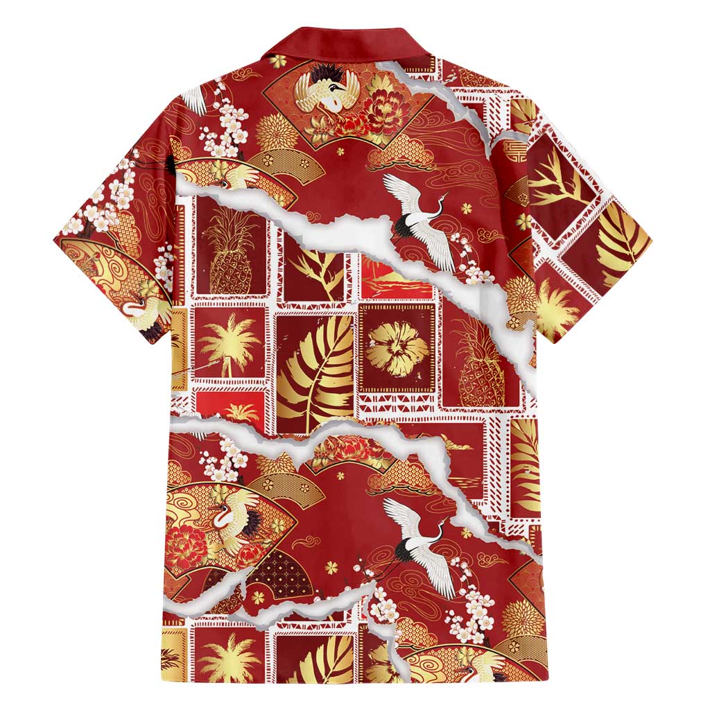 Hawaii Japanese Culture Red Family Matching Mermaid Dress and Hawaiian Shirt Spring Cranes Aloha Pattern
