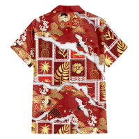 Hawaii Japanese Culture Red Family Matching Mermaid Dress and Hawaiian Shirt Spring Cranes Aloha Pattern