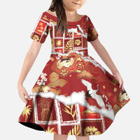 Hawaii Japanese Culture Red Family Matching Off Shoulder Short Dress and Hawaiian Shirt Spring Cranes Aloha Pattern