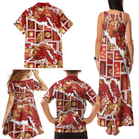 Hawaii Japanese Culture Red Family Matching Tank Maxi Dress and Hawaiian Shirt Spring Cranes Aloha Pattern