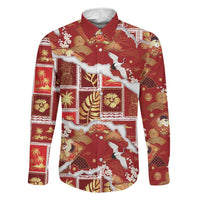 Hawaii Japanese Culture Red Family Matching Tank Maxi Dress and Hawaiian Shirt Spring Cranes Aloha Pattern